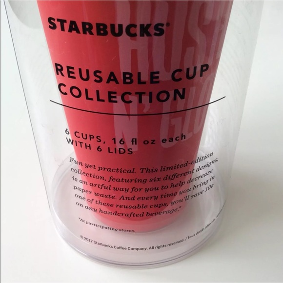 NEW Starbucks Christmas 2017 Reusable Cups & Lids Collection SET OF 6 Different - Picture 6 of 8